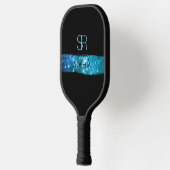 Blue Stardust Brush Stroke, Monogramm und Name Pickleball Schläger (Links)