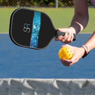 Blue Stardust Brush Stroke, Monogramm und Name Pickleball Schläger