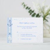 Blue Starfish & Anchor Nautical Wedding RSVP Karte (Stehend Vorderseite)