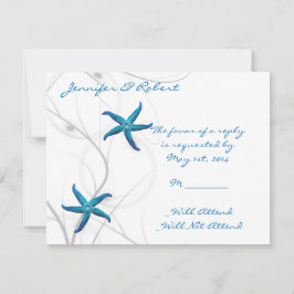 Blue Starfish and Silver Coral Response Card RSVP Karte