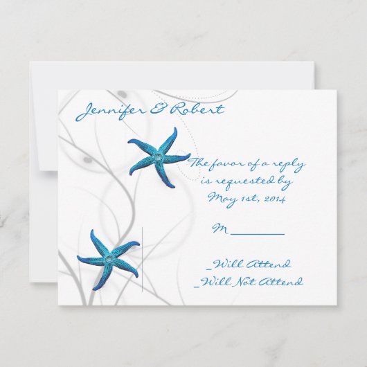 Blue Starfish and Silver Coral Response Card RSVP Karte (Vorderseite)