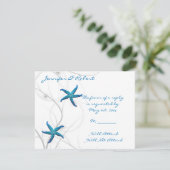 Blue Starfish and Silver Coral Response Card RSVP Karte (Stehend Vorderseite)