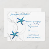 Blue Starfish and Silver Coral Response Card RSVP Karte (Vorne/Hinten)