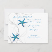 Blue Starfish and Silver Coral Save the Date Card (Vorderseite)