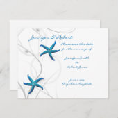 Blue Starfish and Silver Coral Save the Date Card (Vorne/Hinten)