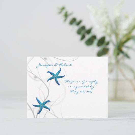Blue Starfish and Silver Coral UAWG Postcard Einladungspostkarte (Stehend Vorderseite)