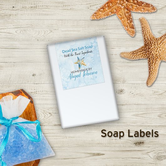 Blue + Starfish Beach-Themed handgefertigte Seifen Rechteckiger Aufkleber