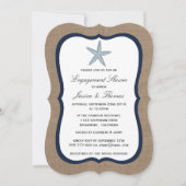 Blue Starfish Burlap Beach Verlobung Dusche Einladung (Vorderseite)