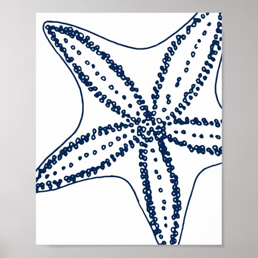Blue Starfish Coastal Line Art Poster (Vorne)