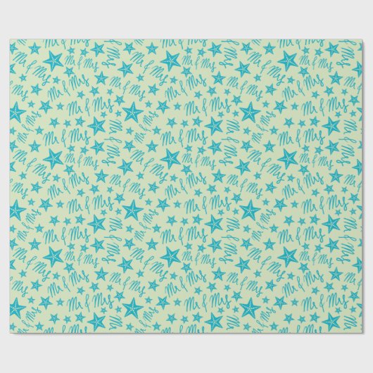 Blue Starfish Mr. & Mrs. Summer Beach Wedding Ocea Geschenkpapier (Flach)