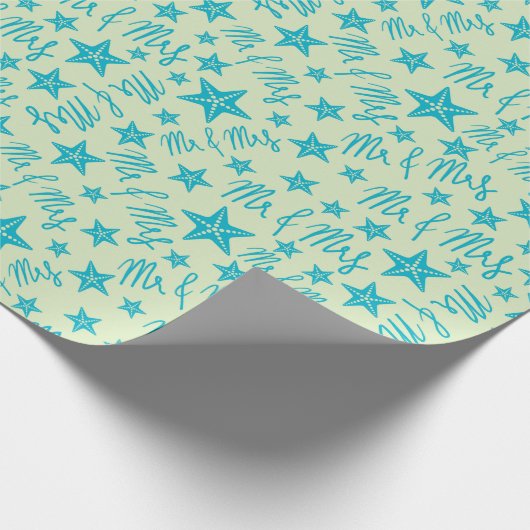 Blue Starfish Mr. & Mrs. Summer Beach Wedding Ocea Geschenkpapier (Ecke)