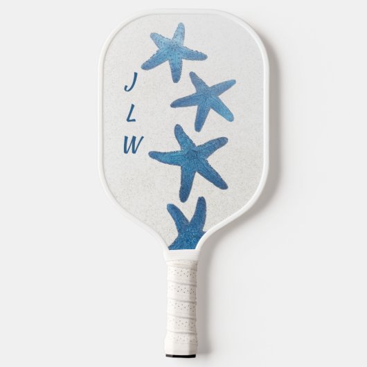 Blue Starfish Nautical Personalisiert mit Initials Pickleball Schläger (Rückseite)