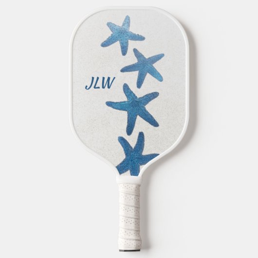 Blue Starfish Nautical Personalisiert mit Initials Pickleball Schläger (Vorderseite)