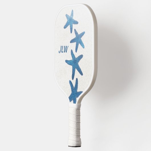 Blue Starfish Nautical Personalisiert mit Initials Pickleball Schläger (Links)
