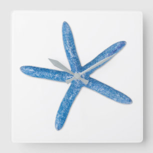 Blue Starfish Quadratische Wanduhr