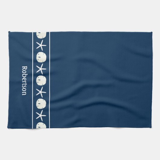 Blue Starfish Sand Dollar Coastal Geschirrtuch (Horizontal)