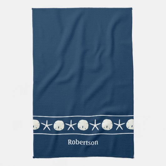 Blue Starfish Sand Dollar Coastal Geschirrtuch (Vertikal)