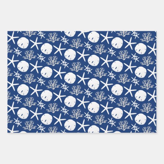 Blue Starfish Sand Dollar Weihnachten Geschenkpapier Set (Vorderseite)