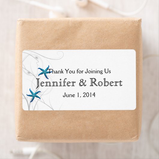 Blue Starfish Silver Wedding Water Flasche Label (Insitu)
