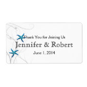 Blue Starfish Silver Wedding Water Flasche Label (Vorne)