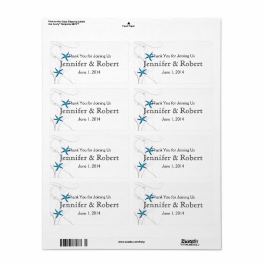 Blue Starfish Silver Wedding Water Flasche Label (Vorne)