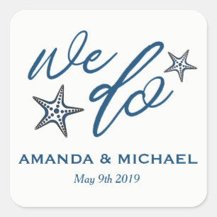 Blue Starfish We Do Blue Beach Wedding Stickers