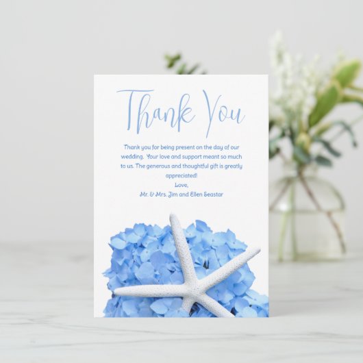 Blue Starfish Wedding danke Ihnen Message Cards Einladung (Stehend Vorderseite)