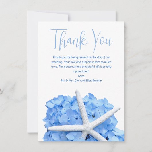 Blue Starfish Wedding danke Ihnen Message Cards Einladung (Vorderseite)