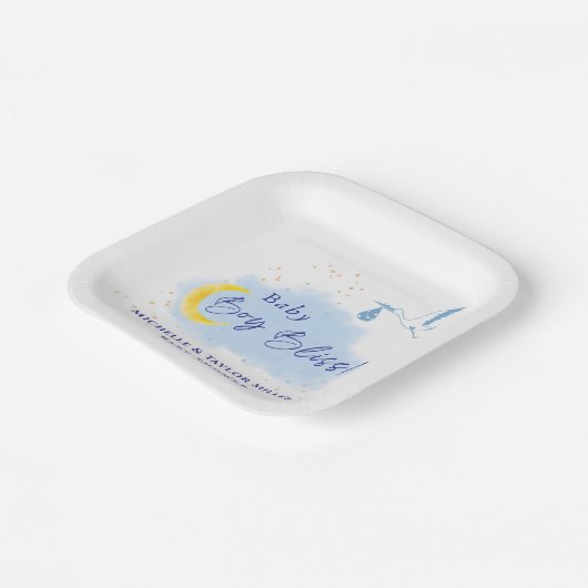 Blue Starlit Baby Boy Bliss Stork Pappteller (Gewinkelt)