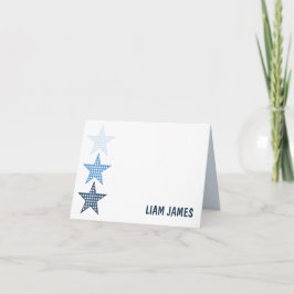 Blue Starry Gingham Folded Thank You Card Dankeskarte