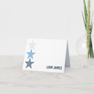 Blue Starry Gingham Folded Thank You Card Dankeskarte