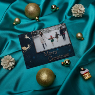 Blue Starry Night Family Foto Weihnachtskarte Feiertagskarte