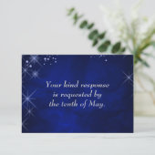 Blue Starry Night Formal Wedding RSVP Card (Stehend Vorderseite)