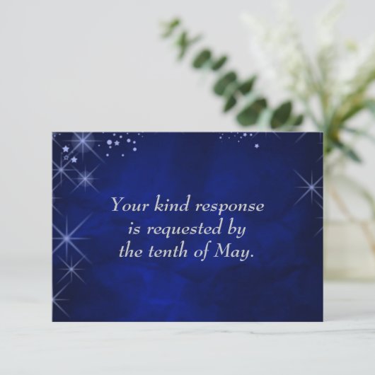 Blue Starry Night Formal Wedding RSVP Card (Stehend Vorderseite)