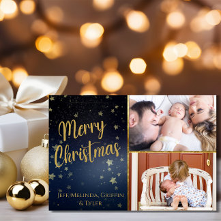 Blue Starry Night Frohe Weihnachtsfoto-Karte Feiertagskarte