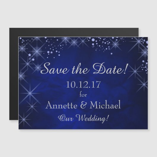 Blue Starry Night Save the Date Hochzeit Magneteinladung (Vorne/Hinten)