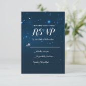 Blue Starry Night Sky Wedding RSVP Response Card Karte (Stehend Vorderseite)