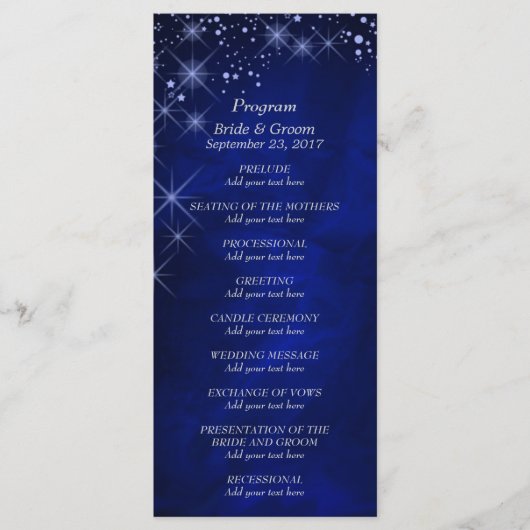 Blue Starry Night Wedding Program Rack Card Programm (Vorderseite)