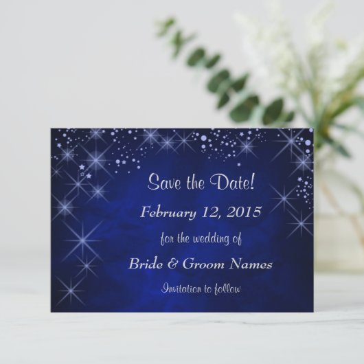 Blue Starry Night Wedding Save the Date (Stehend Vorderseite)