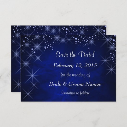 Blue Starry Night Wedding Save the Date (Vorne/Hinten)