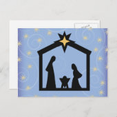 Blue Starry Night Weihnachtskrippe Postcard Feiertagspostkarte (Vorne/Hinten)