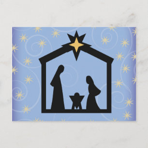 Blue Starry Night Weihnachtskrippe Postcard Feiertagspostkarte