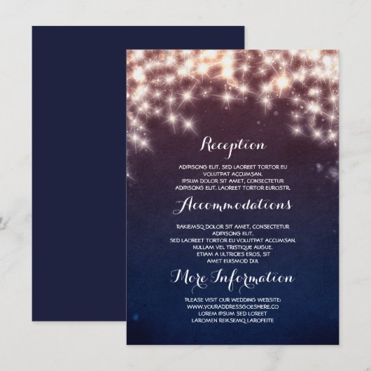 Blue Starry String Lights Hochzeitsinformationen Begleitkarte (Vorne/Hinten)