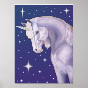 Blue Starry Unicorn Poster