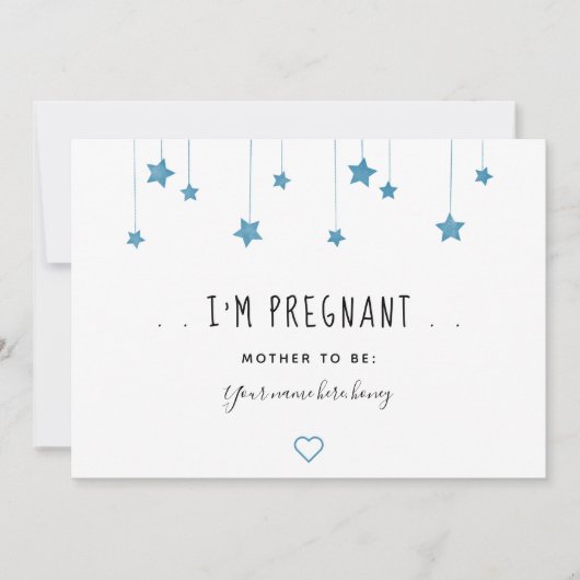 Blue Stars and Hearts Pregnancy Announcemente Card Ankündigung (Vorderseite)