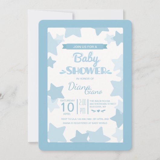 Blue Stars Baby Dusche Einladung (Vorderseite)