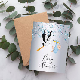 Blue Stars Baby Silver Dusche Postkarte