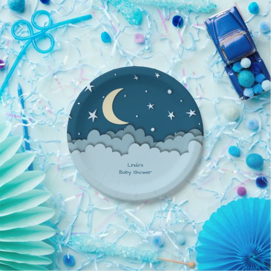 Blue Stars & Clouds 3D-Effekt in der Nacht Pappteller (Party)