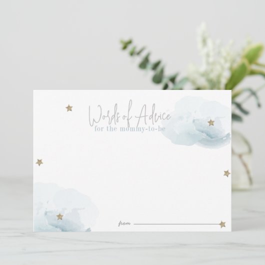 Blue Stars & Clouds Babyduschratenkarten Einladung (Stehend Vorderseite)