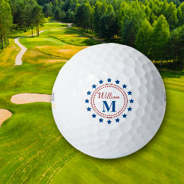 Blue Stars Monogram Red Golfball